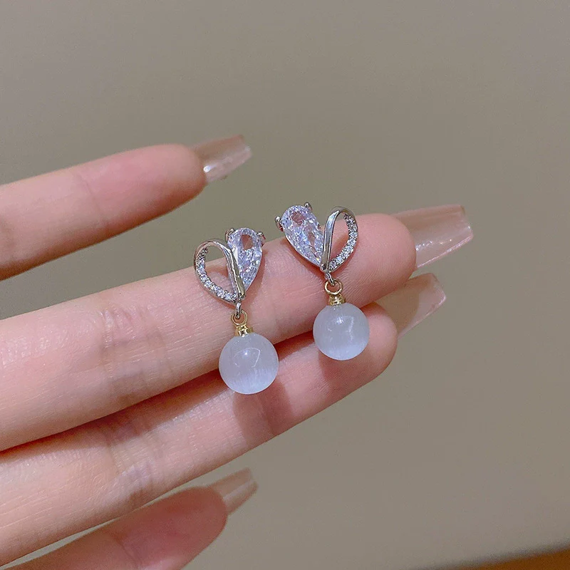 Wholesale Women's Copper Opal Heart Shape Pendant Earrings With Electroplating - Image 2
