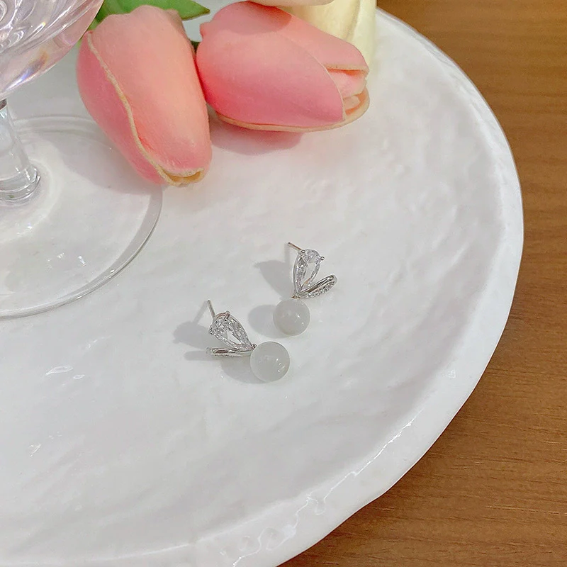 Wholesale Women's Copper Opal Heart Shape Pendant Earrings With Electroplating - Image 4