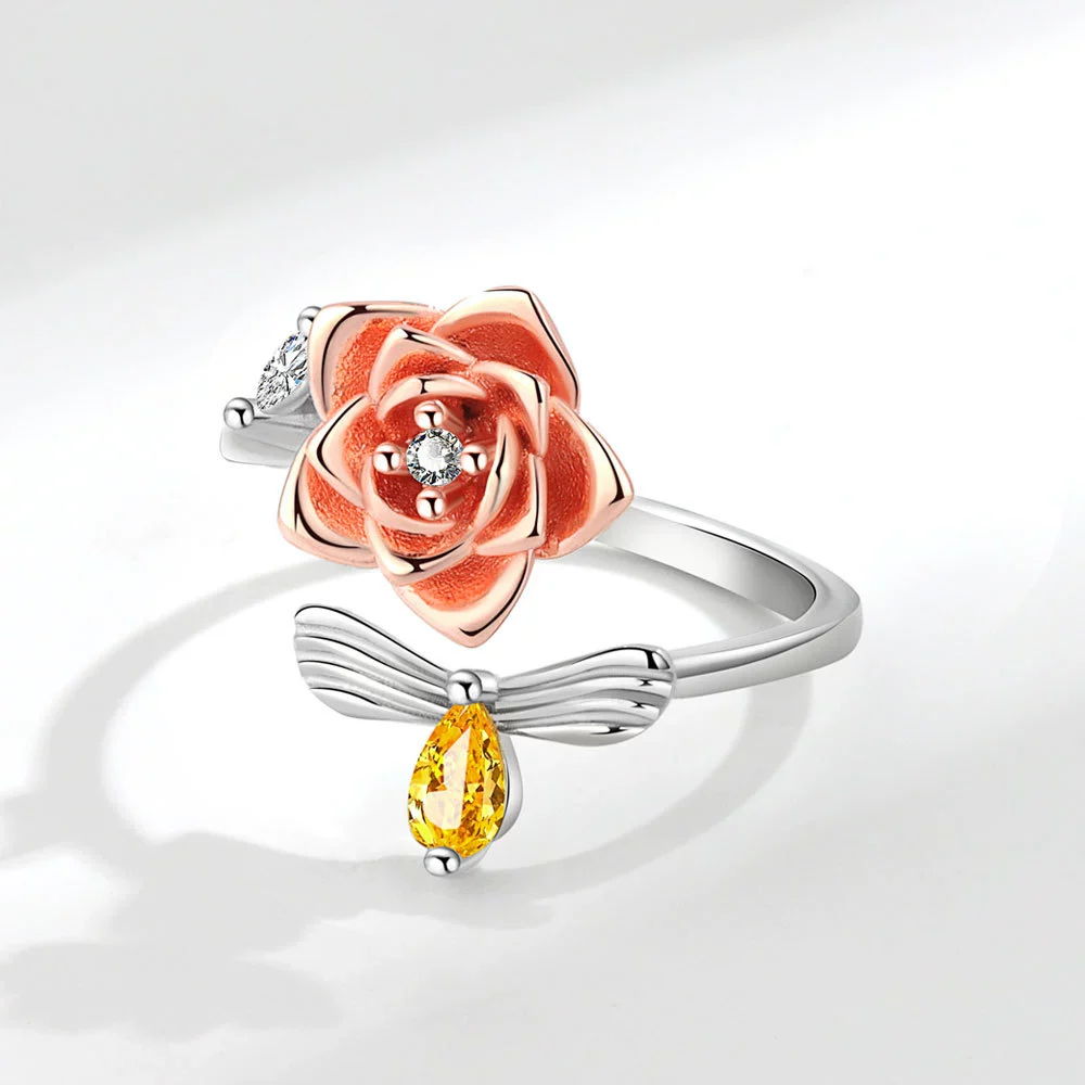 Wholesale Women's Copper Open Rotating Flower Ring With Electroplating Treatment - Image 4