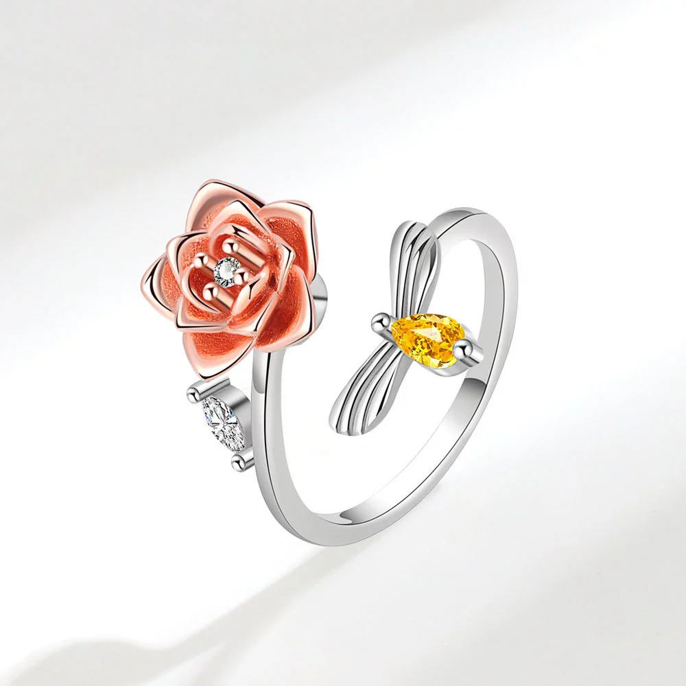 Wholesale Women's Copper Open Rotating Flower Ring With Electroplating Treatment - Image 6