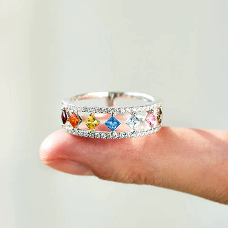 Wholesale Women's Copper Rhombus Geometric Doublelayer Ring With Zirconia