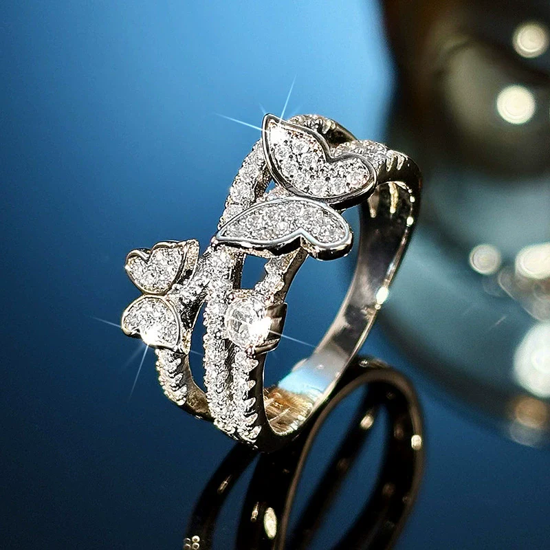 Wholesale Women's Copper Ring With Butterfly Design And Inlaid Zircon - Image 5