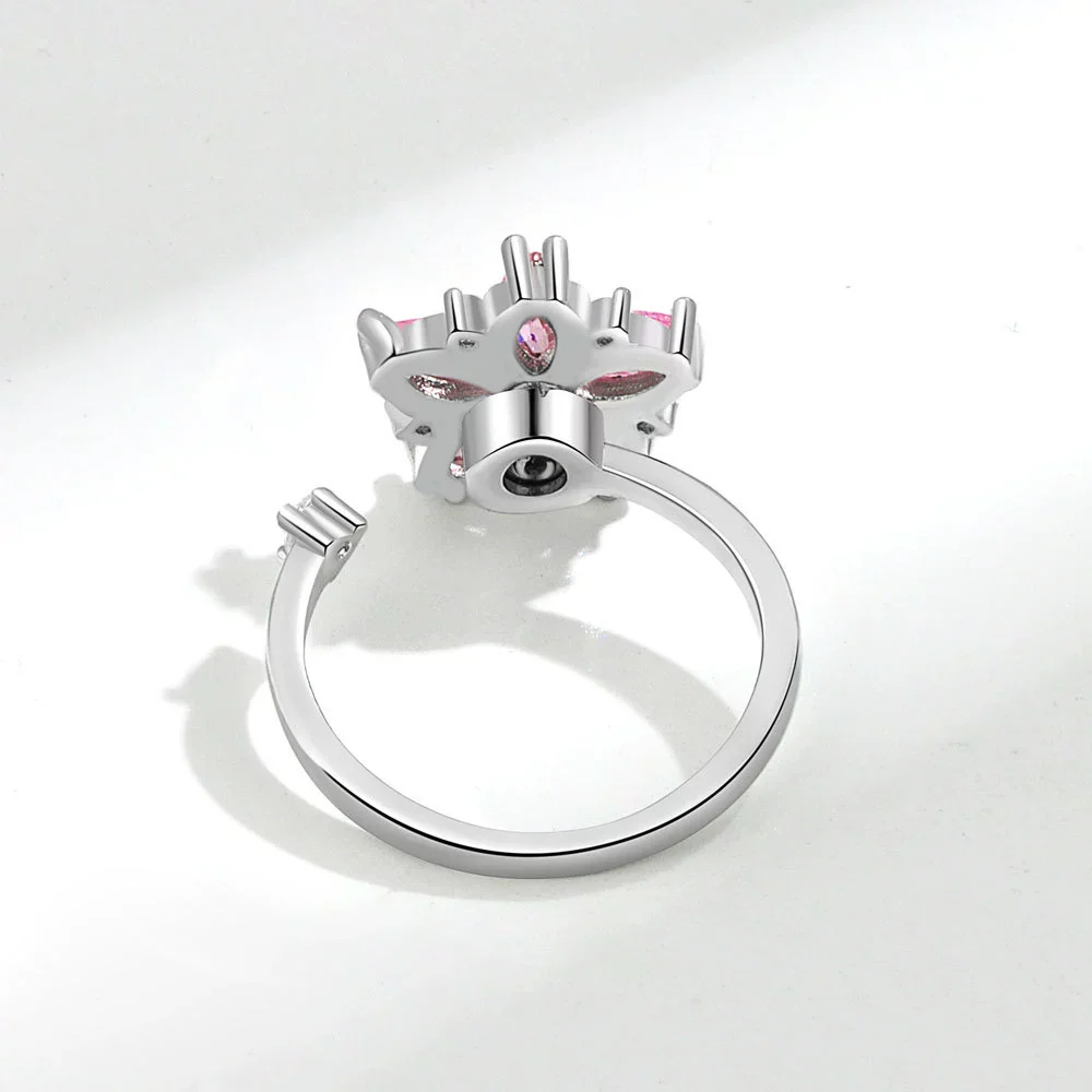 Wholesale Women's Copper Rotating Flower Decompression Antianxiety Ring Set With Pink Zircon And Electroplating Treatment - Image 4