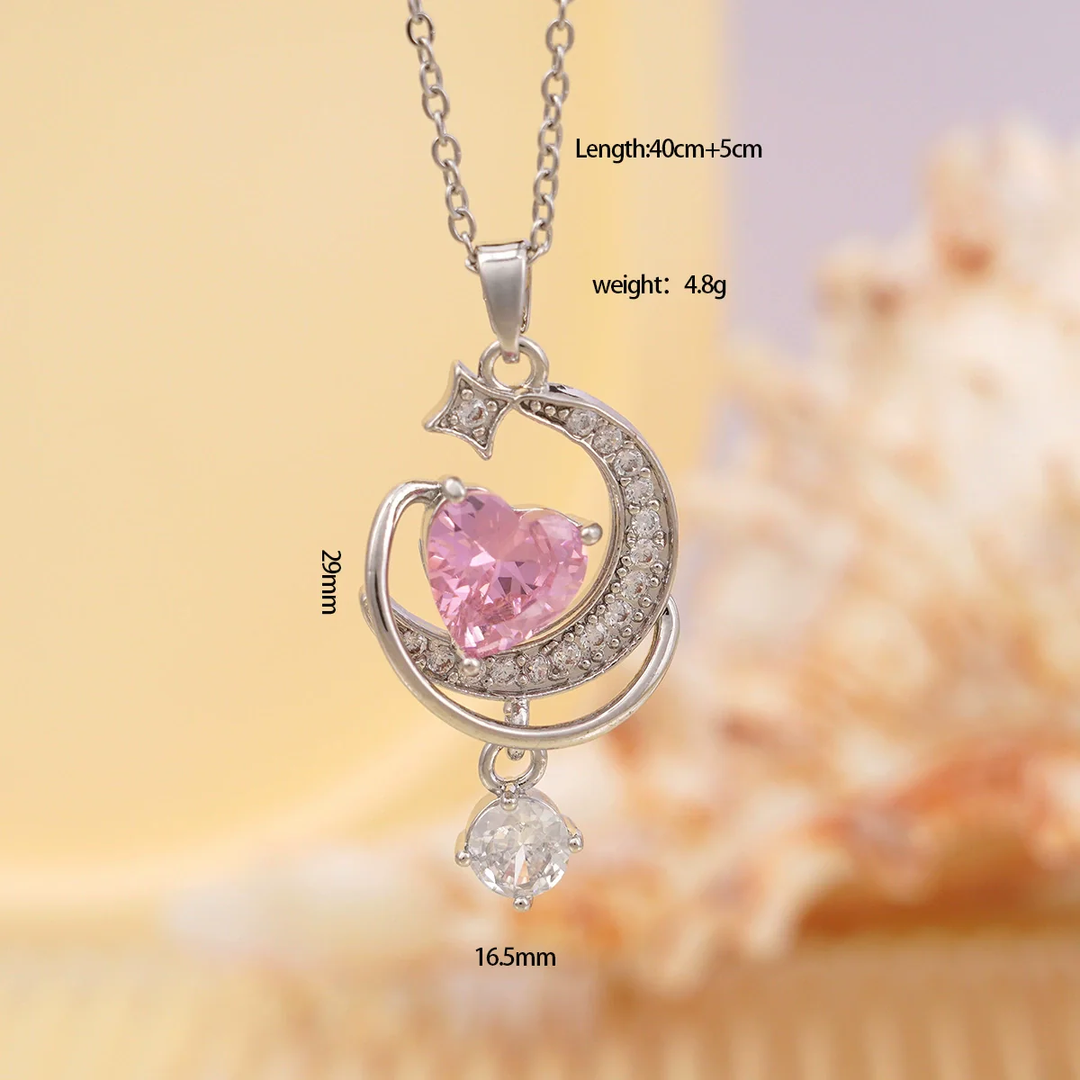 Wholesale Women's Copper Titanium Steel Heart Shape Pendant Necklace With Mixed Gemstone Inlay Electroplating Light Luxury Style O Chain - Image 7