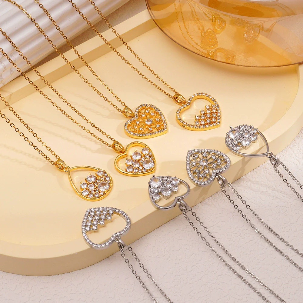Wholesale Women's Copper Water Drop Zircon Necklace With Heart Shape And Electroplating Process - Image 4