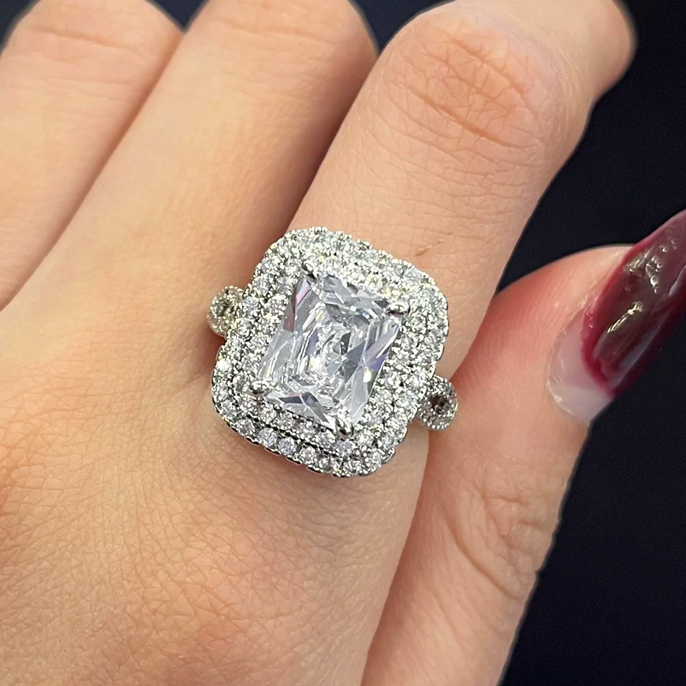 Wholesale Women's Copper Wedding Ring With Geometric Pattern Hand Inlaid Zircon And Platinum Plated - Image 9