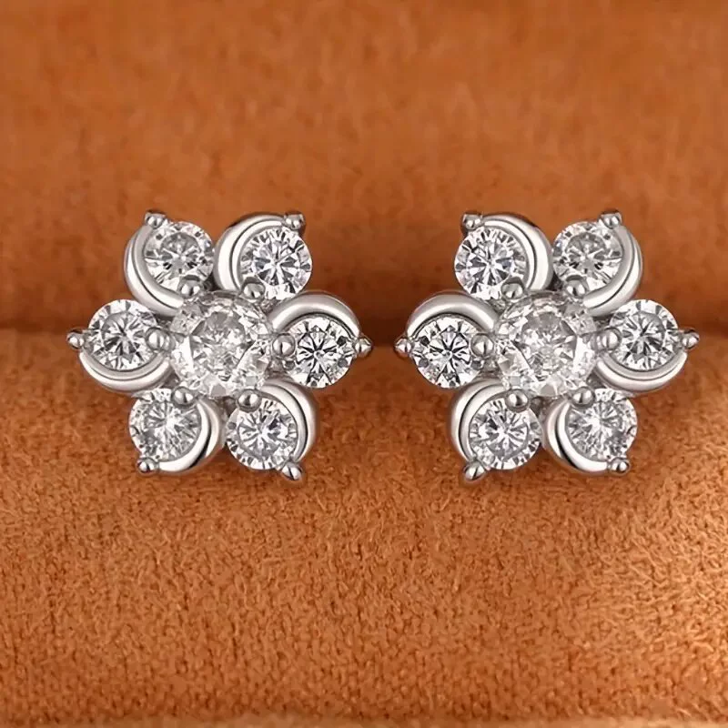 Wholesale Women's Copper Zircon Flower Snowflake Earrings Jewelry - Image 2