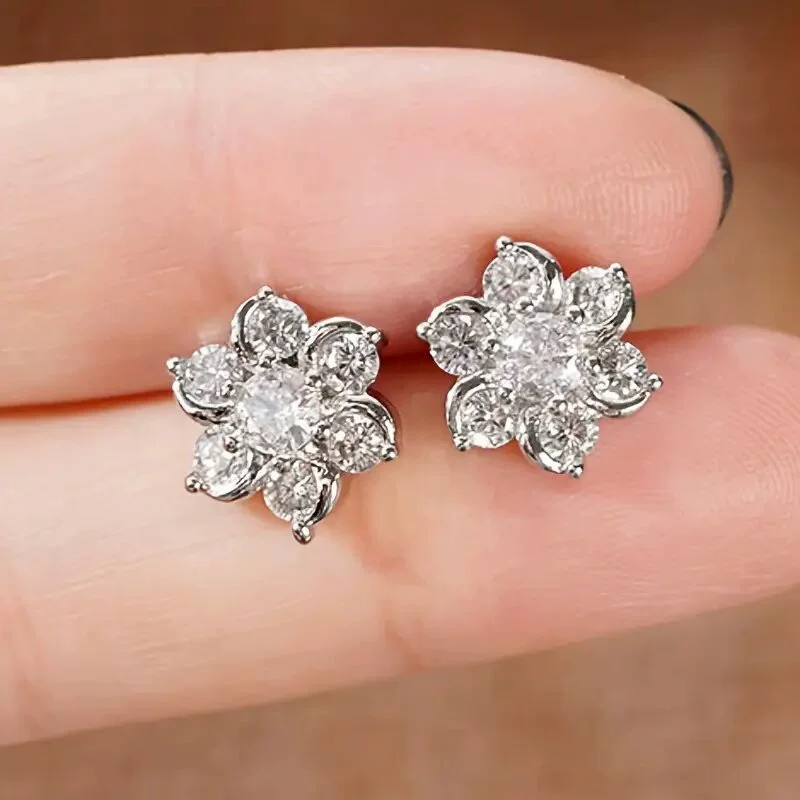 Wholesale Women's Copper Zircon Flower Snowflake Earrings Jewelry - Image 4
