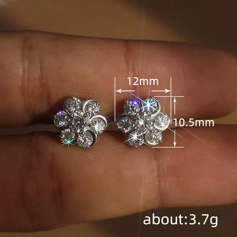 Wholesale Women's Copper Zircon Flower Snowflake Earrings Jewelry - Image 5