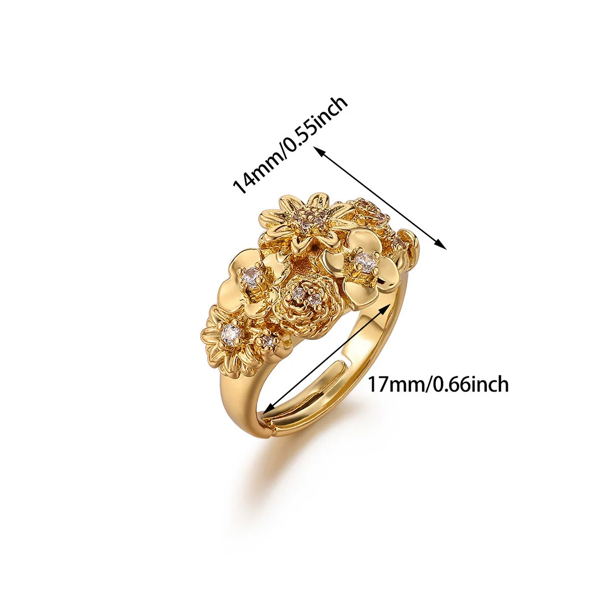 Wholesale Women's Copper Zircon Fruitshaped Ring 18K Gold Plated Inlaid With Gold Light Luxury Geometric Style Accessories - Image 9