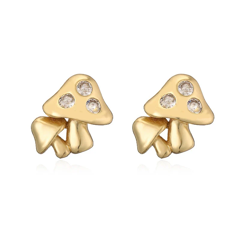 Wholesale Women's Copper Zircon Mushroom And Fruit Cherry Geometric Earrings - Image 5