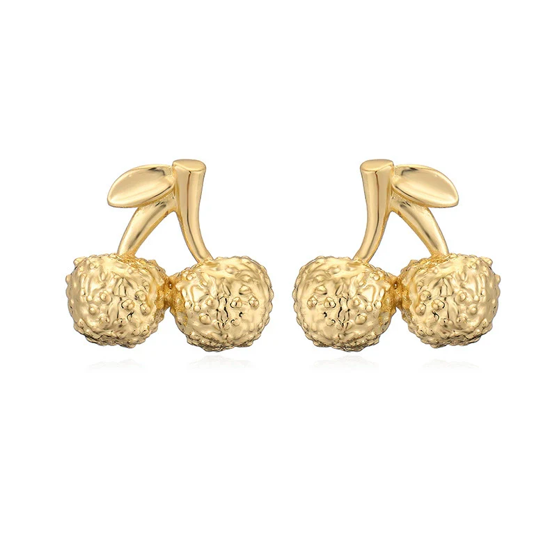 Wholesale Women's Copper Zircon Mushroom And Fruit Cherry Geometric Earrings - Image 8