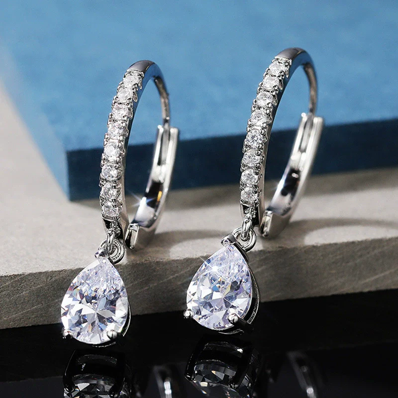 Wholesale Women's Copper Zircon Water Drop Pearshaped Geometric Earrings - Image 2