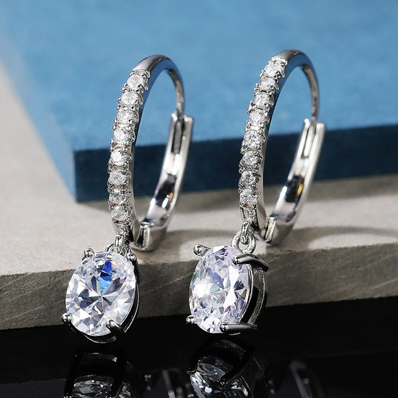 Wholesale Women's Copper Zircon Water Drop Pearshaped Geometric Earrings - Image 3
