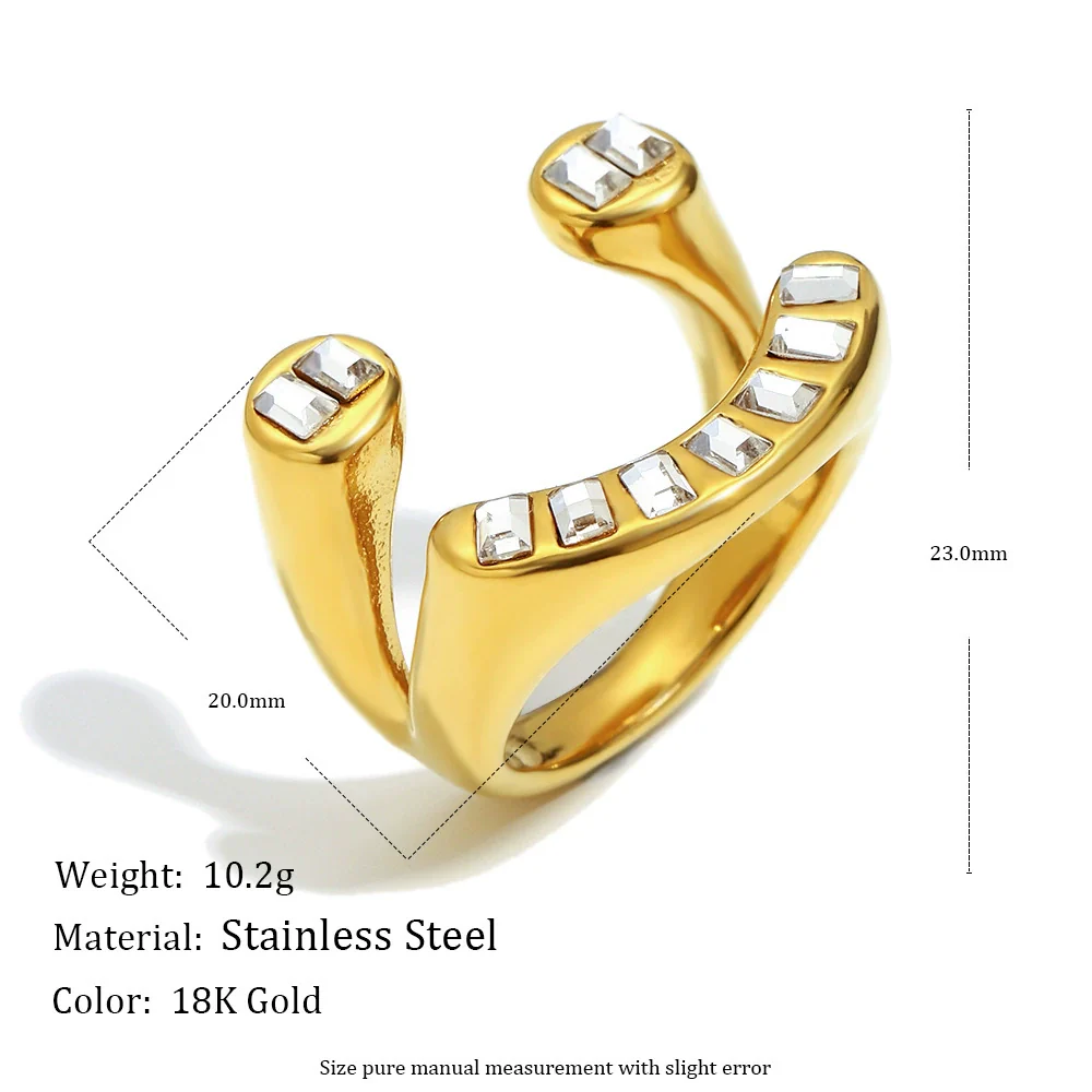 Wholesale Women's Creative Geometric Stainless Steel 18K Gold Plated Highend Asymmetrical Zircon Ring Hand Jewelry - Image 2