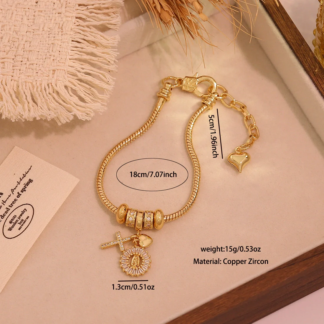 Wholesale Women's Cute Virgin Pendant Bracelet With Real Gold Plated Environmentally Friendly Copper Microinlay Jewelry Accessories - Image 9