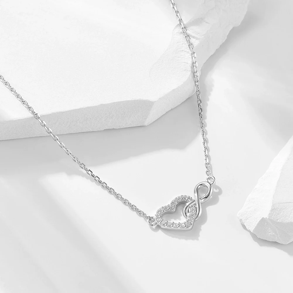 Wholesale Women's Diamond Inlaid 925 Silver Heartshaped Cross Chain Necklace - Image 2
