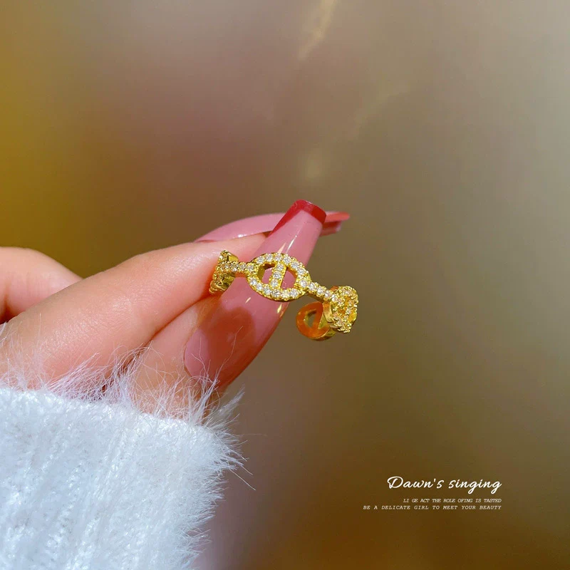 Wholesale Women's Diamond Pig Nose Open Ring With Crown Pattern Made Of Brass And Cartoon Style