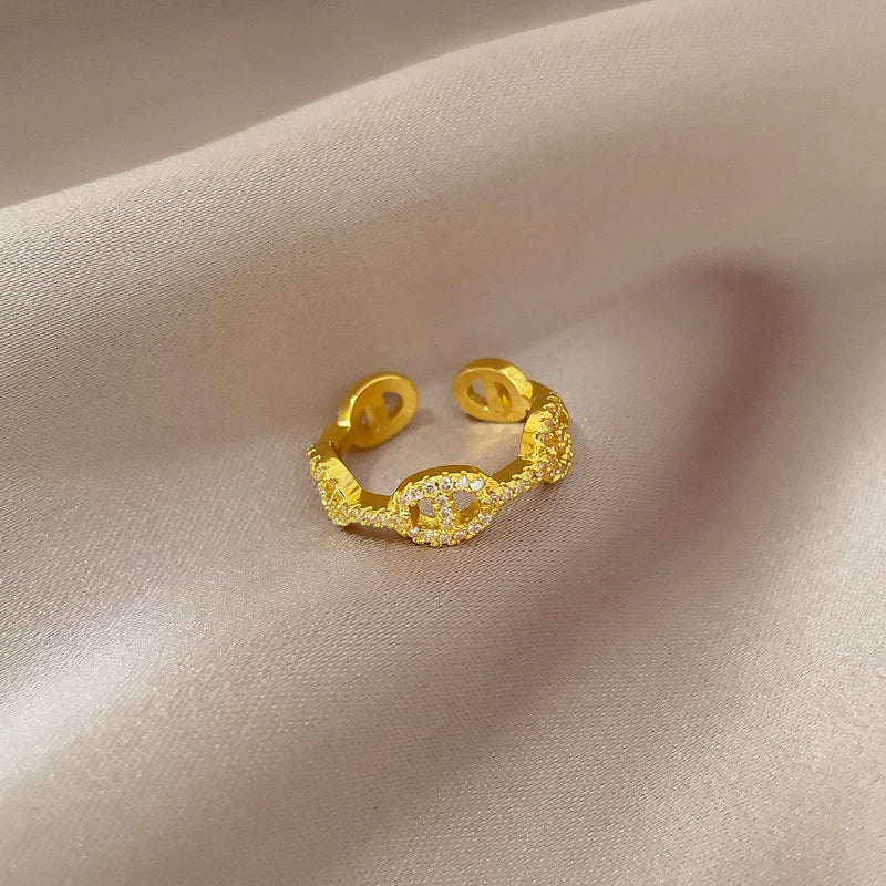 Wholesale Women's Diamond Pig Nose Open Ring With Crown Pattern Made Of Brass And Cartoon Style - Image 4