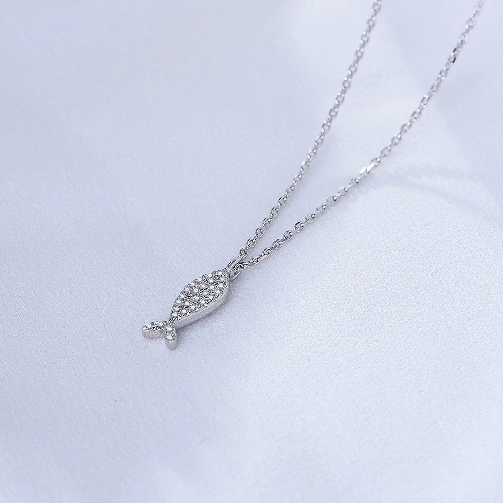 Wholesale Women's Diamondencrusted Animal Zodiac Fish Pendant Necklace In Sterling Silver With Cross Chain - Image 3