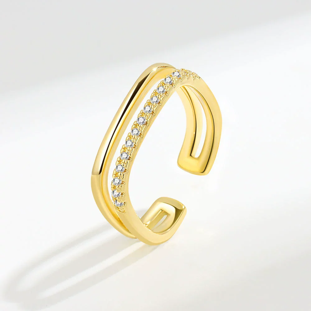 Wholesale Women's Double Layer Square Copper Zircon Finger Ring With Diamond Encrusted Geometric And Minimalist Style Electroplated - Image 6