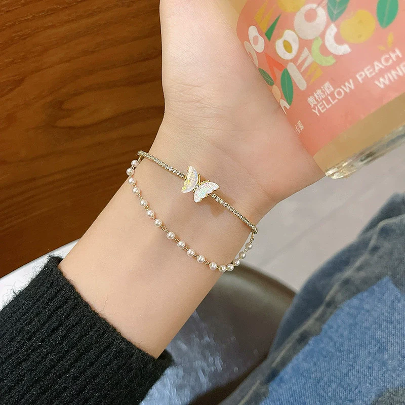 Wholesale Women's Doublelayer Colorful Insectpatterned Copper Electroplated Pearl Bracelet Jewelry - Image 3