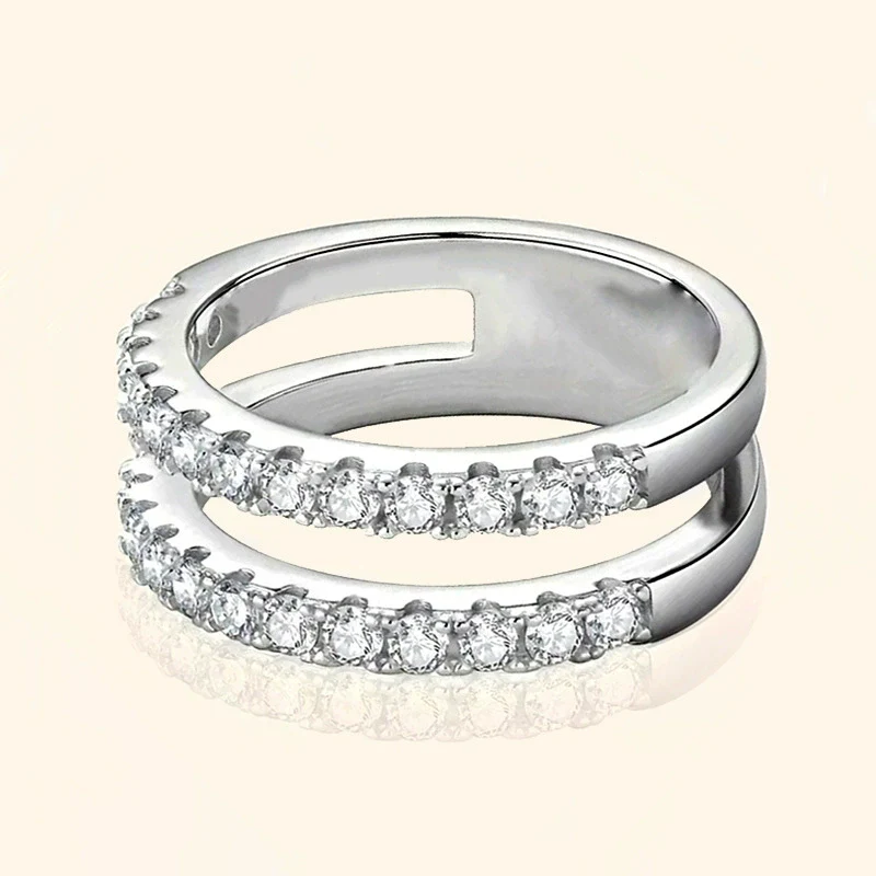 Wholesale Women's Doublelayer Geometric Copper Ring With Micropaved Zircon Chic Style - Image 2