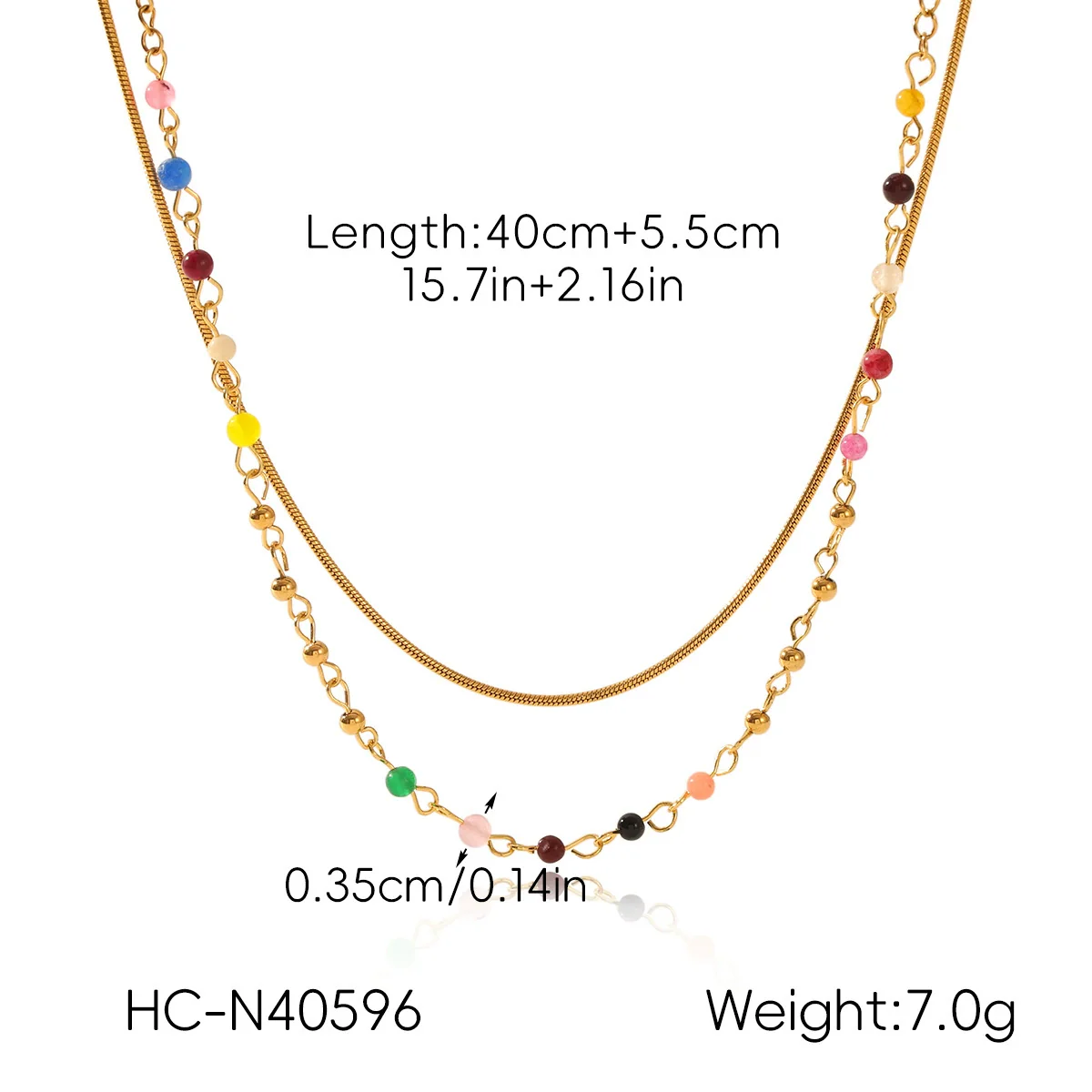 Wholesale Women's Doublelayer Geometric Stainless Steel Electroplated Necklace With Snake And Beaded Chains - Image 6