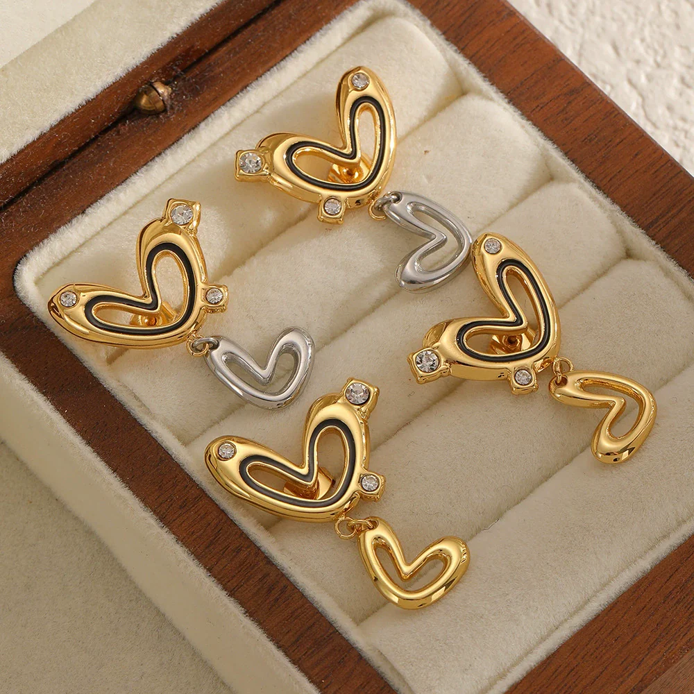 Wholesale Women's Doublelayered Heartshaped Stainless Steel Earrings With Pvd Furnace Vacuum Real Gold Plating