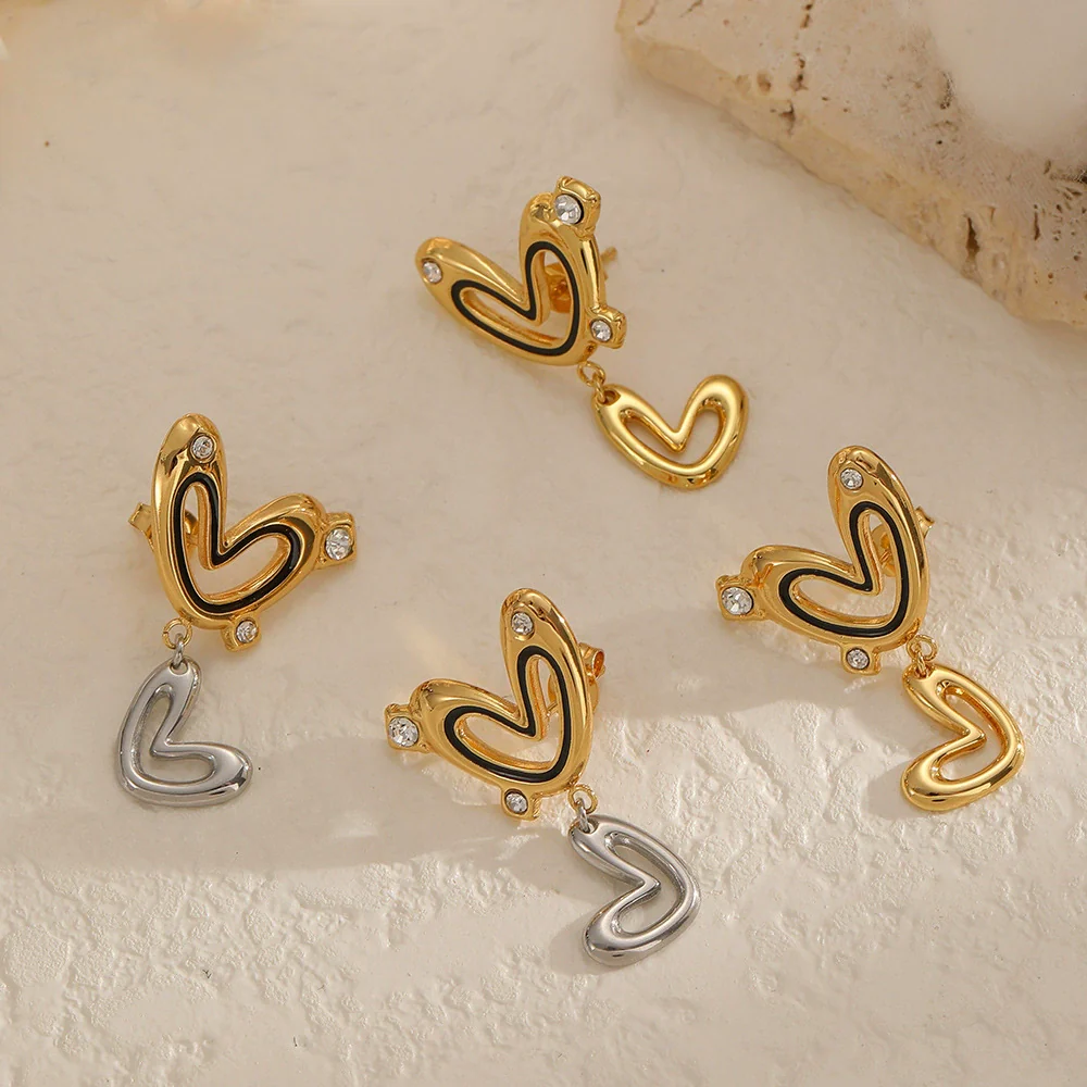 Wholesale Women's Doublelayered Heartshaped Stainless Steel Earrings With Pvd Furnace Vacuum Real Gold Plating - Image 3