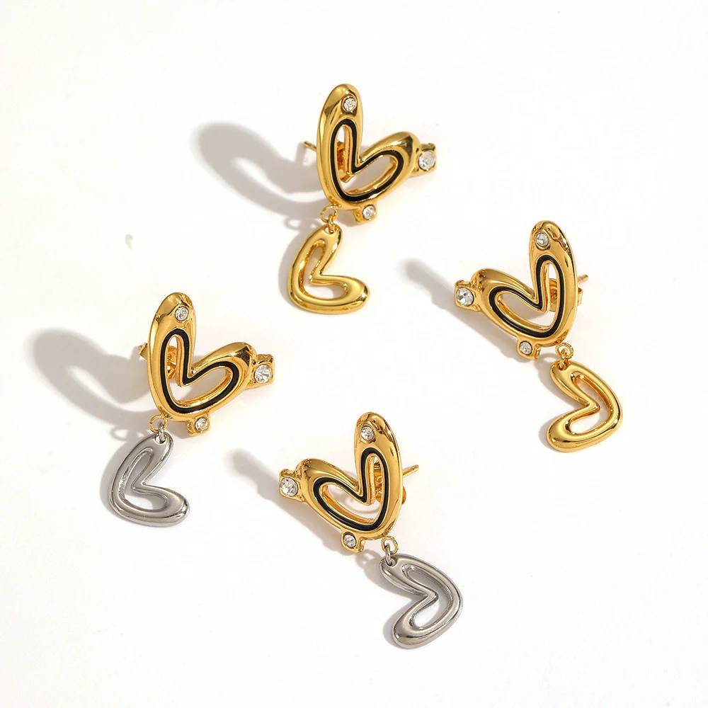 Wholesale Women's Doublelayered Heartshaped Stainless Steel Earrings With Pvd Furnace Vacuum Real Gold Plating - Image 4