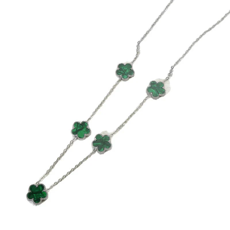 Wholesale Women's Doublesided Clover And Leaf Pendant Collarbone Cross Chain Fashion Simple Versatile Silverplated Titanium Steel Necklace - Image 5