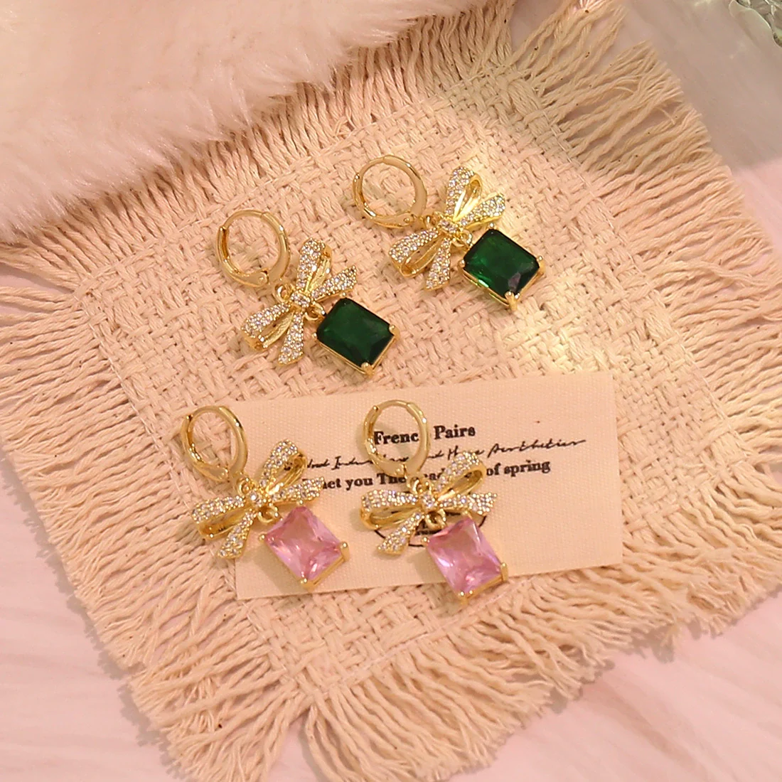 Wholesale Women's Electroplated Environmentally Friendly Copper Bow Tie Micropaved Zircon Earrings - Image 2