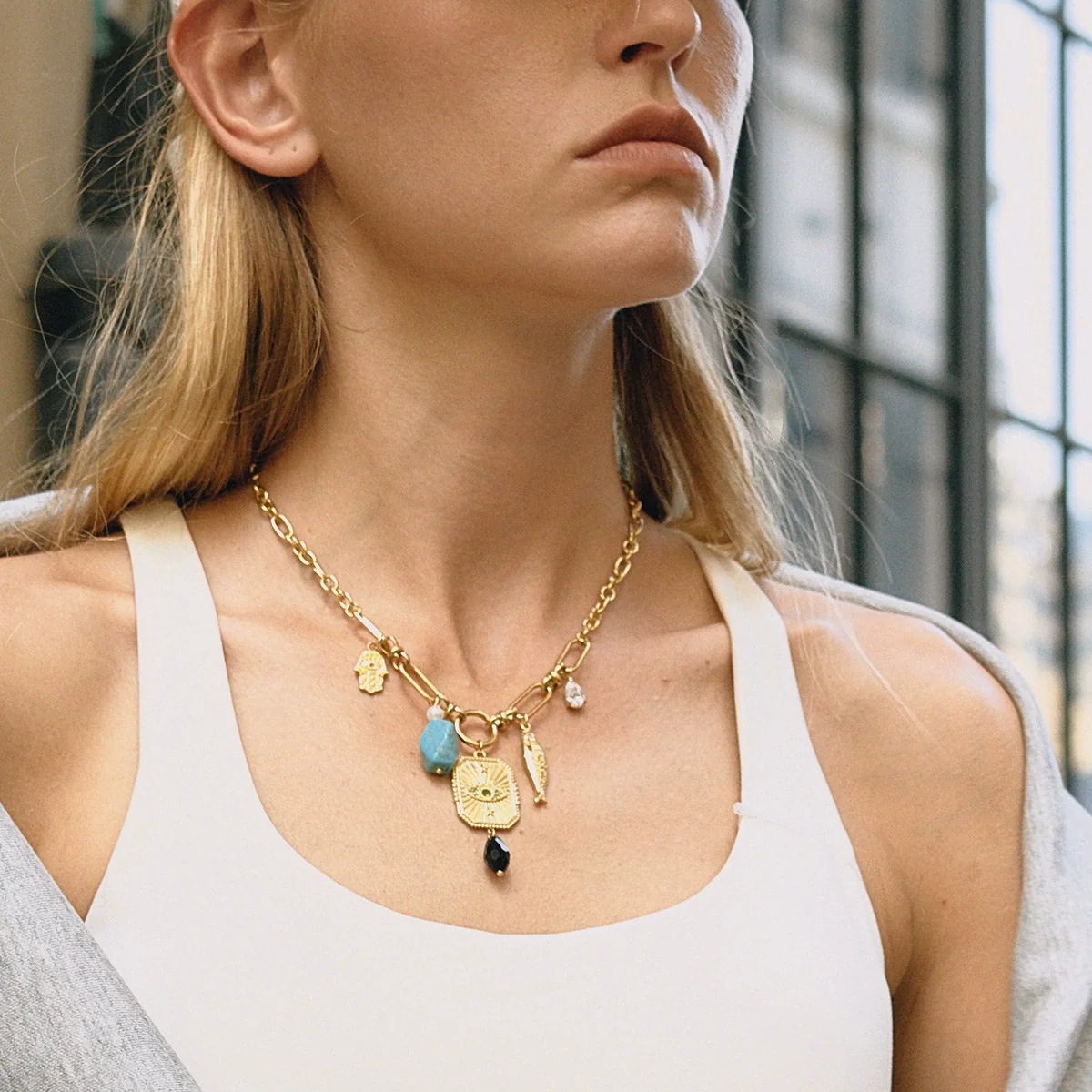Wholesale Women's Electroplated Geometric Stainless Steel And Titanium Steel Necklace Regular Chain Sweater Chain Accessories