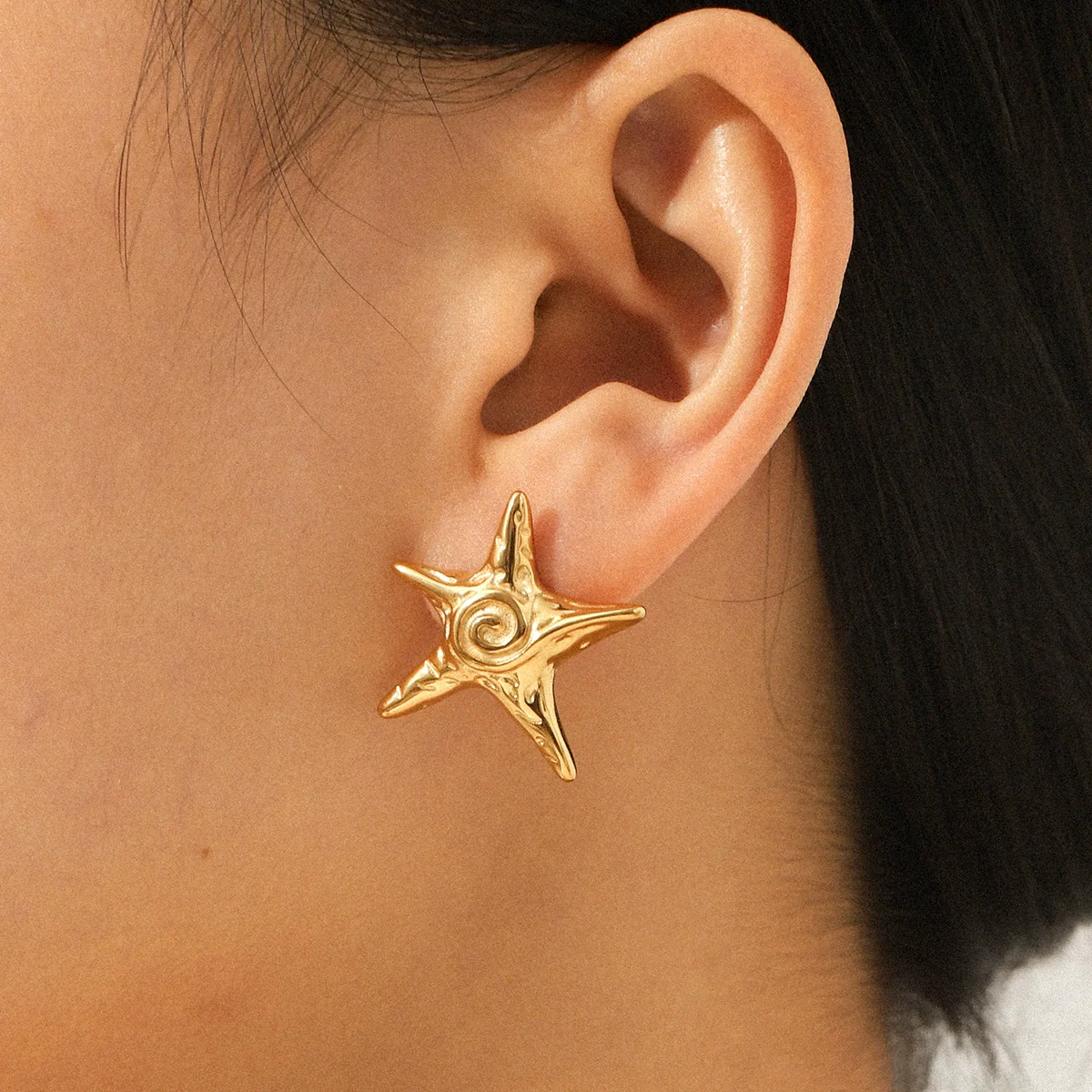 Wholesale Women's Electroplated Geometric Starfish Stainless Steel Earrings - Image 2
