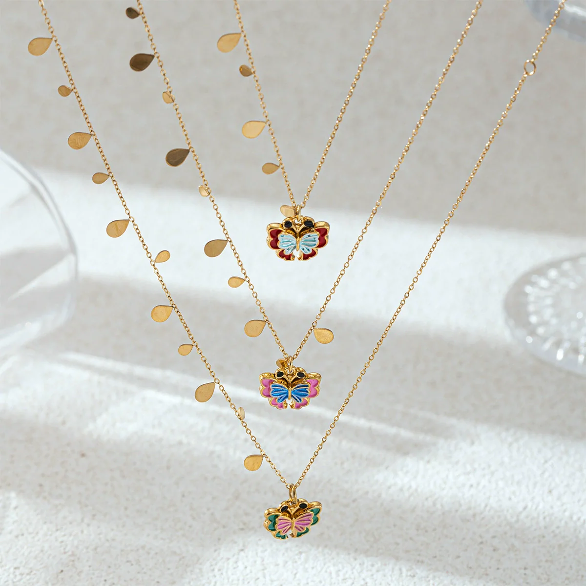 Wholesale Women's Electroplated Stainless Steel And Titanium Steel Butterfly Pendant Sweater Necklace In Light Luxury Niche Style