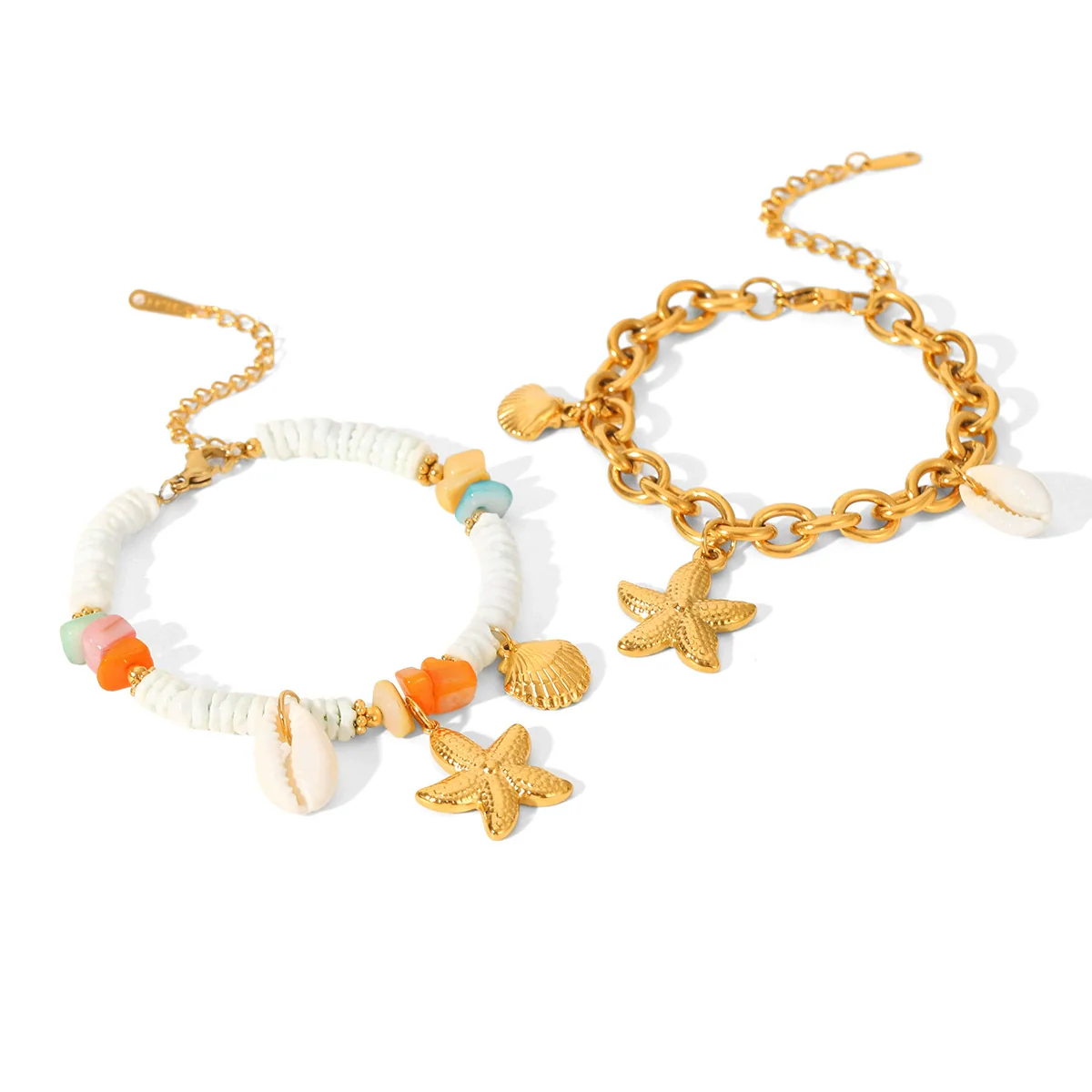 Wholesale Women's Electroplated Stainless Steel Hand Jewelry With Starfish Shell Conch Heart Shape Star Geometric Animals Zodiac Bracelet - Image 5