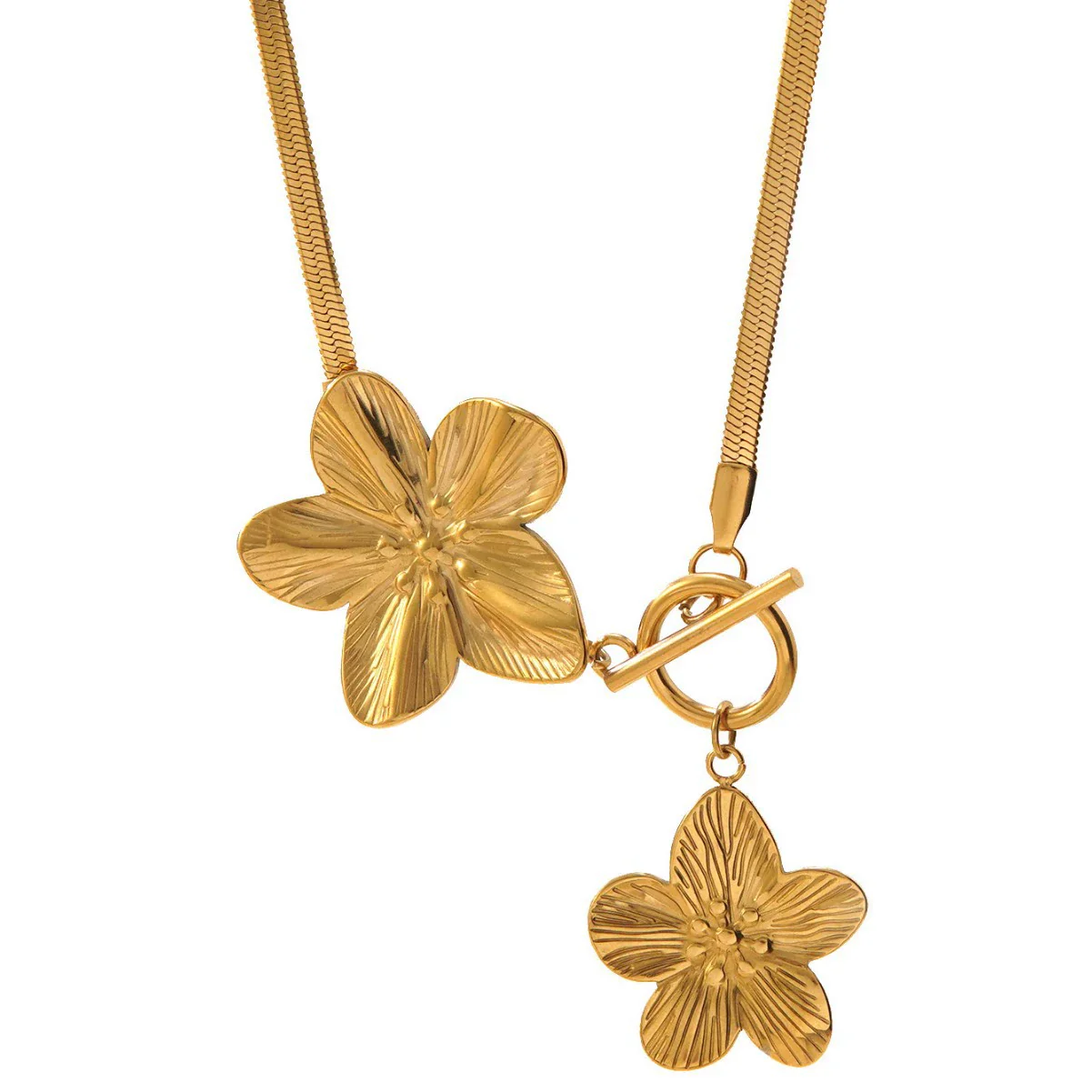 Wholesale Women's Electroplated Titanium Steel And Stainless Steel Flower Necklace With Flat Snake Chain - Image 5