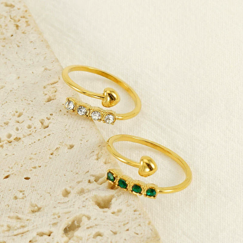 Wholesale Women's Elegant Allmatch Niche Design Sense 316L Stainless Steel 18K Gold Plated Heart Geometric Opening Ring With Diamond - Image 2