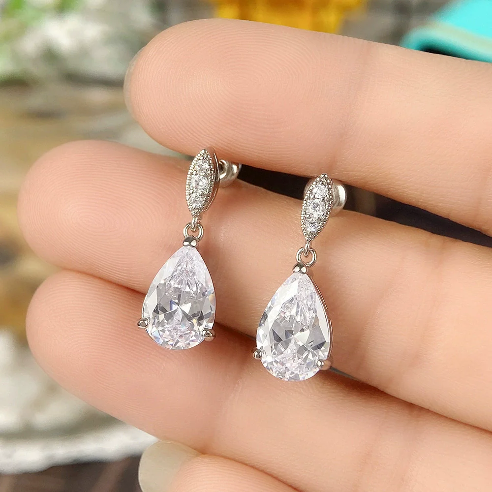 Wholesale Women's Elegant Copper Inlaid Water Drop Zircon Earrings - Image 4