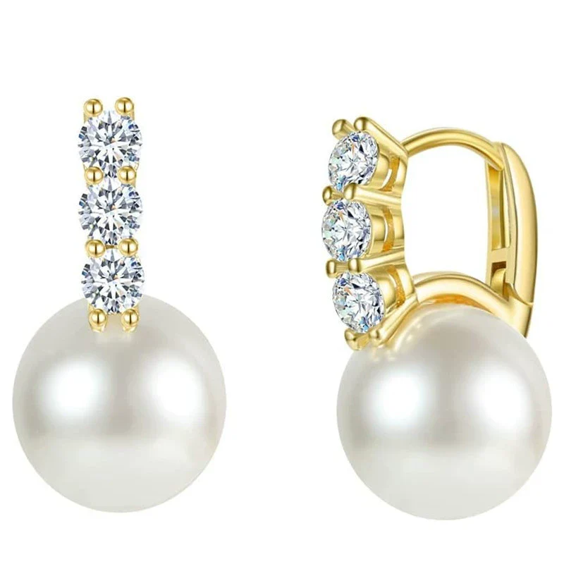 Wholesale Women's Elegant Geometric Imitation Pearl Earrings Copper With Zirconia Design