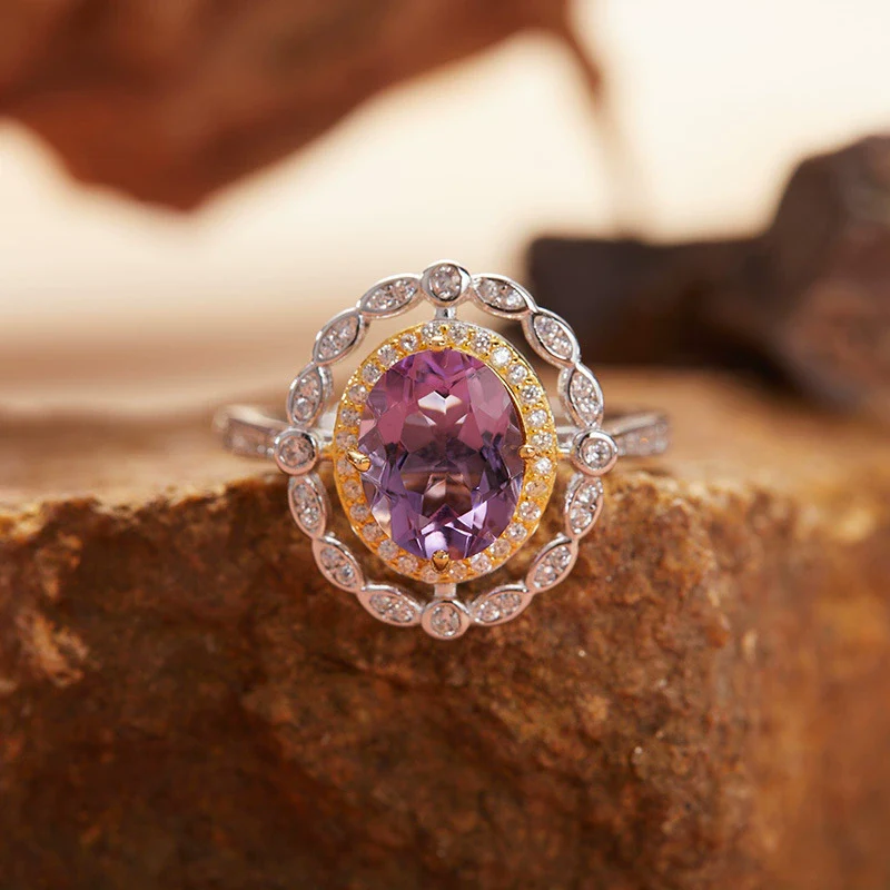 Wholesale Women's Elegant Geometric S925 Sterling Silver Ring Set With Natural Color Treasure Topaz And Crystal - Image 2