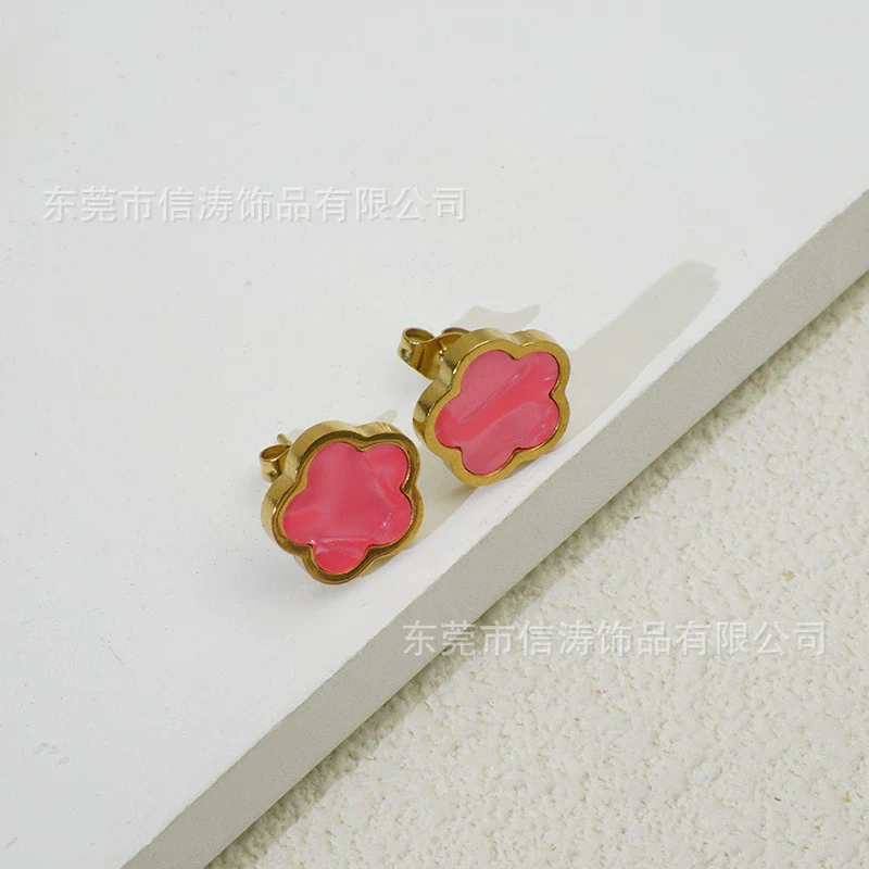 Wholesale Women's Elegant Geometric Titanium Steel Electroplated Five Leaf Flower Earrings - Image 11