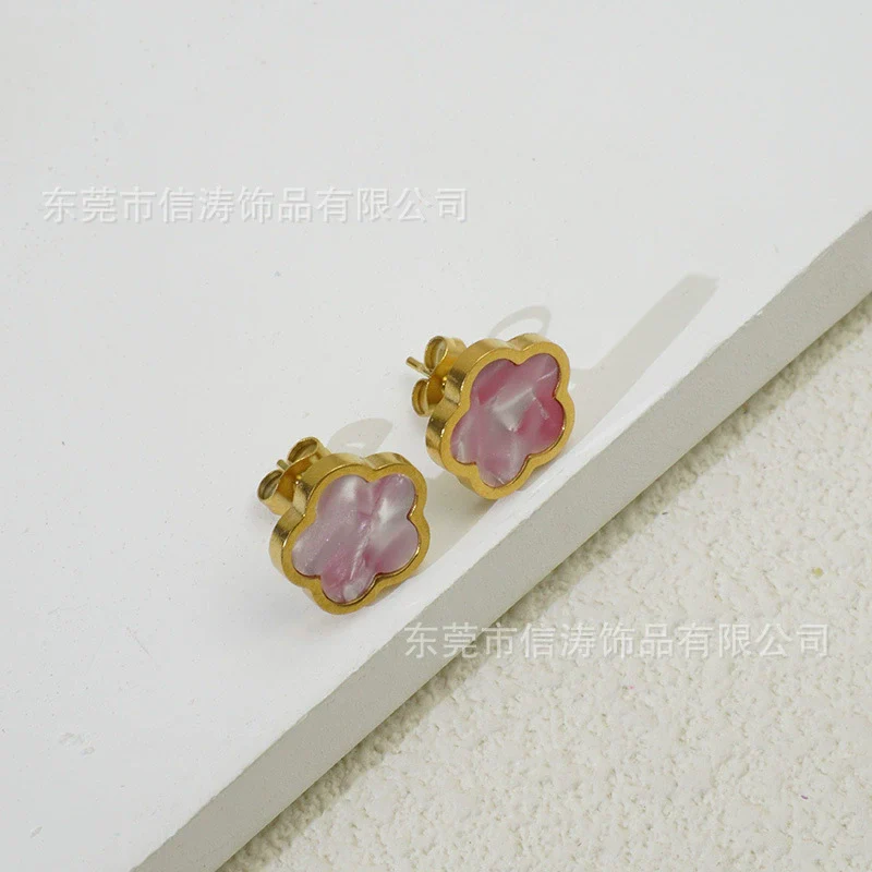 Wholesale Women's Elegant Geometric Titanium Steel Electroplated Five Leaf Flower Earrings - Image 18