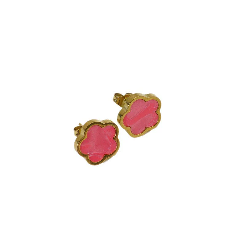 Wholesale Women's Elegant Geometric Titanium Steel Electroplated Five Leaf Flower Earrings - Image 5