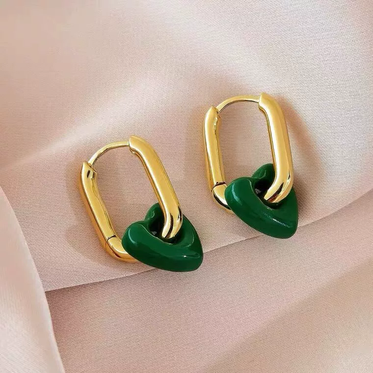 Wholesale Women's Elegant Red Heart Earrings Copper 14K Gold Plated - Image 3