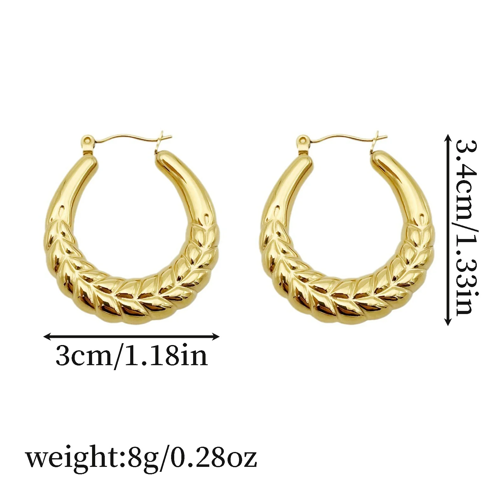 Wholesale Women's Elegant Wheat Ear Hoop Earrings Stainless Steel 18K Goldplated Geometric Ushaped Plants And Flowers Style - Image 4
