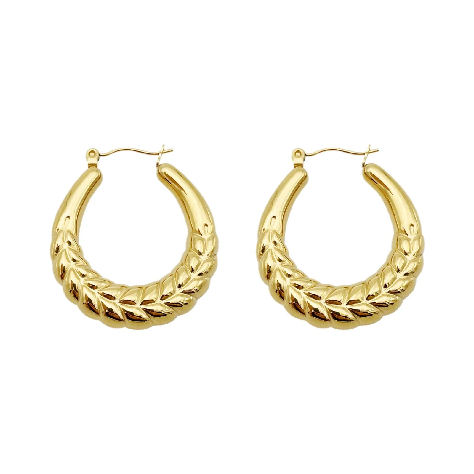 Wholesale Women's Elegant Wheat Ear Hoop Earrings Stainless Steel 18K Goldplated Geometric Ushaped Plants And Flowers Style - Image 5