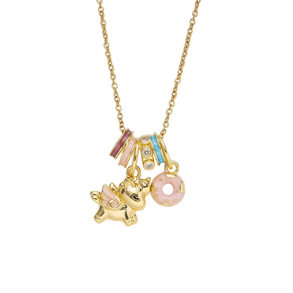 Wholesale Women's Enamel Copper Zircon Inlaid Dripping Oil Animal Zodiac Pattern Circle Pendant Cross Chain Necklace Light Luxury Cute Style - Image 4