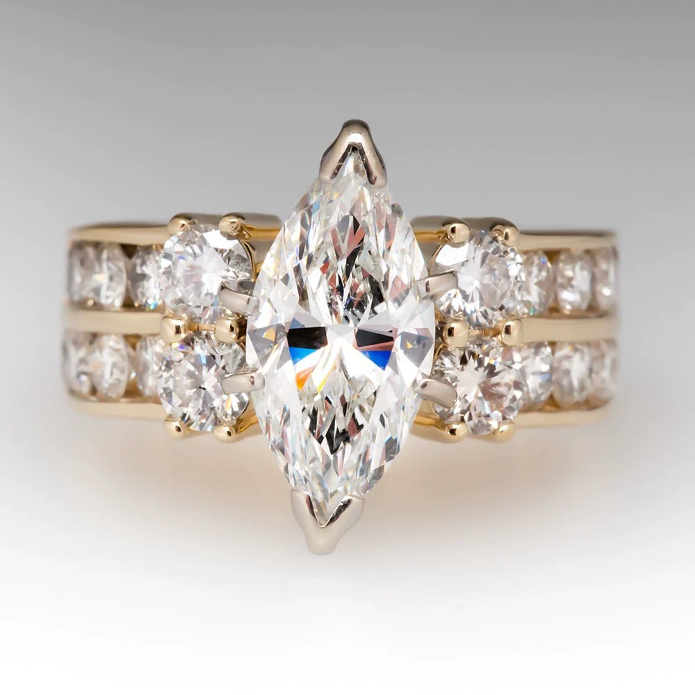 Wholesale Women's Engagement Ring Copper Inlaid Zircon Horse Eye Shaped Geometric Palace Style Jewelry - Image 2